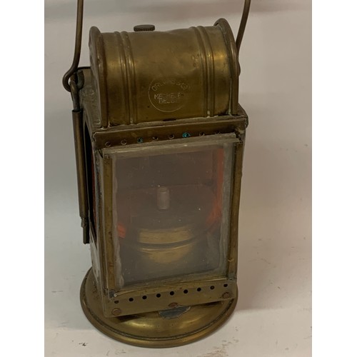 283 - Antique European Brass Carbide  Railway Lamp.