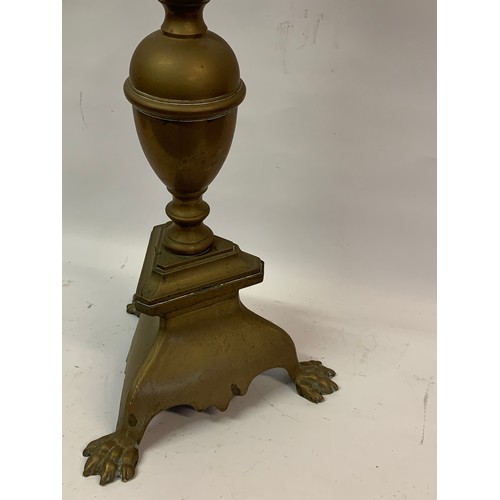 302 - Antique Brass Pricket Candlestick With Lion Paw Feet. 108 cms High