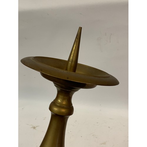 302 - Antique Brass Pricket Candlestick With Lion Paw Feet. 108 cms High