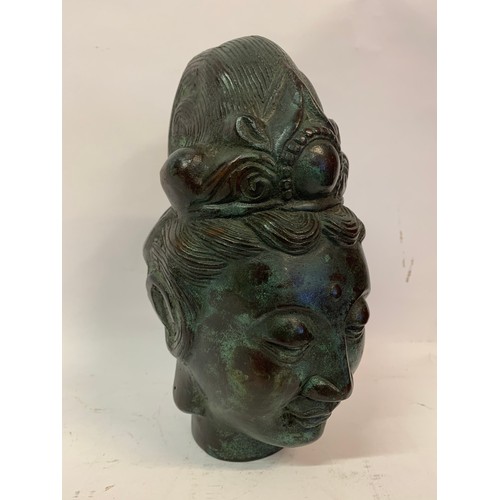 303 - Unusual Heavy Gauge Bronze Buddha Head.23.5 cms High