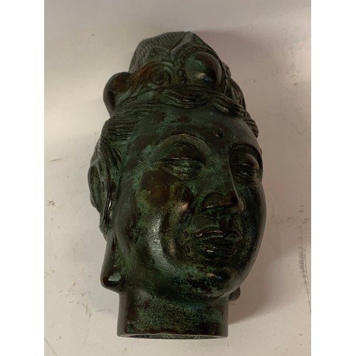 303 - Unusual Heavy Gauge Bronze Buddha Head.23.5 cms High