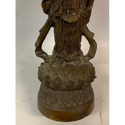 306 - Bronze Buddha Figure Standing On A Lotus Flower. 34 cms High