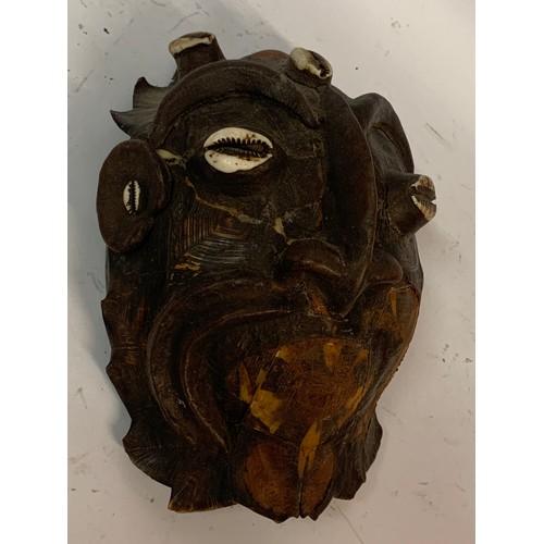 312 - Unusual Tribal Art Face Mask From A Tortoise Shell A/F . 22 x 15 cms