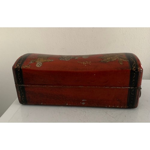 239 - Vintage Oriental Red Laquered Jewellery Box Having Gilded Figures And Brass Lock And Handles
25 x 9.... 