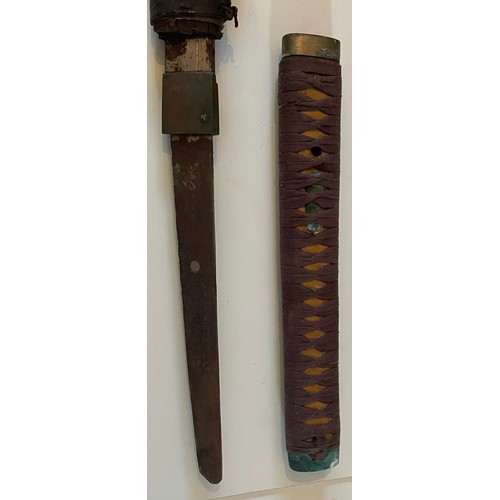 373 - A Early Samurai Sword In Wood Scabbard. Blade Sticks In Scabbard. Overall Length 107cms