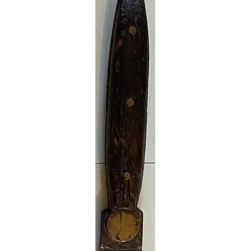 377 - Early Unusual Straight Sword With Riveted Wood Handle With A Possibly Hand Forged Blade. 119 cms Ove... 