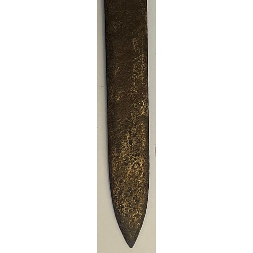 377 - Early Unusual Straight Sword With Riveted Wood Handle With A Possibly Hand Forged Blade. 119 cms Ove... 