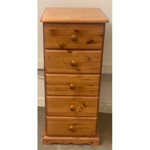 55 - Solid Pine Chest Of Five Drawers. 43 x 44 x 97 cms