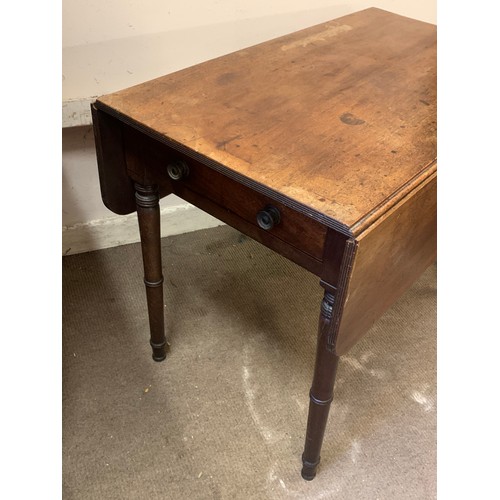 58 - Antique Oak Drop Leaf Table With End Drawer. 86 x 48 x 66 Leaves Down. 95 x 86 x 66 cms Leaves Up.