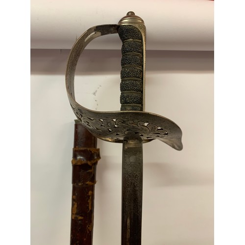 380 - WW1 1895 Infantry Officers Sword With Leather Scabbard Shagreen Grip , Gr Cypher With The  Maker Arm... 