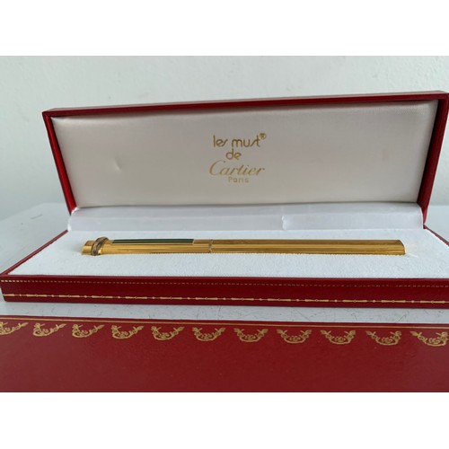 247 - Cartier “Must de Cartier” Trinity Gold Plated Stylo Ballpoint Pen In Original Box Together With Cart... 