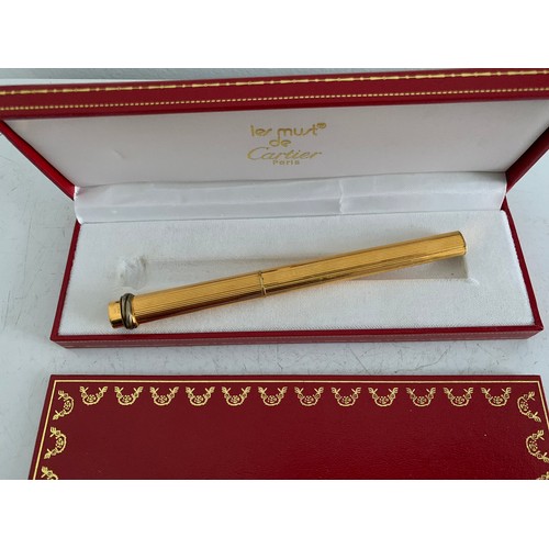 247 - Cartier “Must de Cartier” Trinity Gold Plated Stylo Ballpoint Pen In Original Box Together With Cart... 