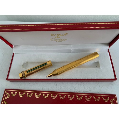 247 - Cartier “Must de Cartier” Trinity Gold Plated Stylo Ballpoint Pen In Original Box Together With Cart... 