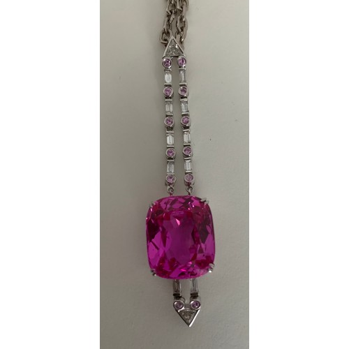 355 - Pink Stone Pendant In A 18ct Mount Along With A 18ct  Necklace