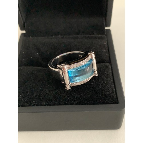 348 - Unusually Large Aqua Marine Set In Diamonds And 18ct White Gold
20g. Size N