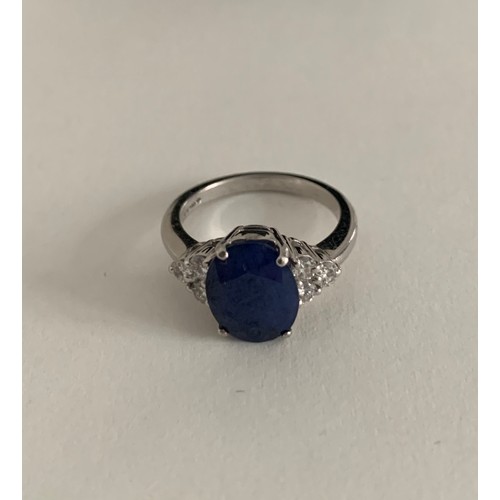 342 - Sapphire And Diamond Ring Set In 18ct White Gold
 5.5g. Size I 1/2