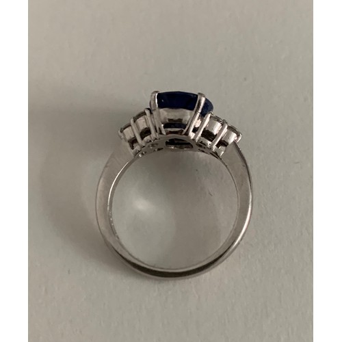 342 - Sapphire And Diamond Ring Set In 18ct White Gold
 5.5g. Size I 1/2