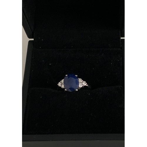 342 - Sapphire And Diamond Ring Set In 18ct White Gold
 5.5g. Size I 1/2