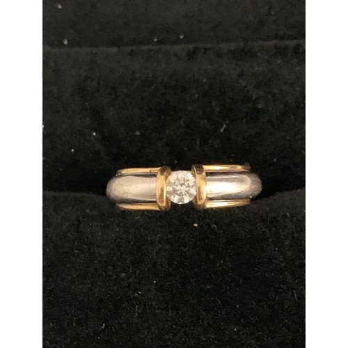 338 - Single Stone Brilliant Cut Diamond Ring In White And Yellow Gold Mount. Size K