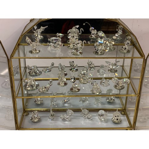 441 - Good Quantity Of Crystal Glass Animals All In A Brass And Glass Display Cabinet . 29 x 28.5 cms