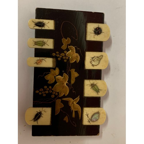 444 - Interesting Oriental Possibly A Counter With Bone Insect Decoration. 9 x 6 cms