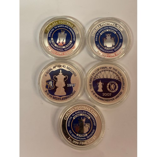 361 - Similar To Previous Lot Five Silver One Ounce Fine Silver Coins All Football Related In Plastic Case... 