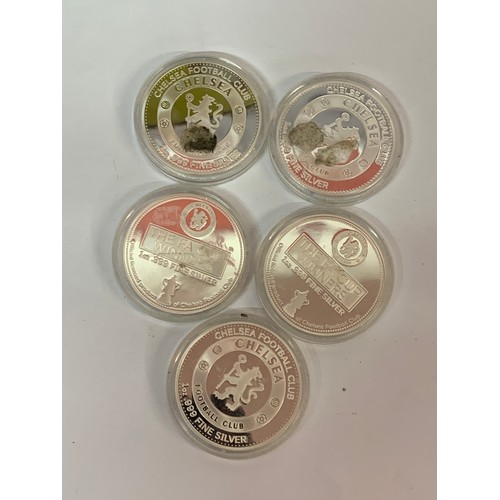 361 - Similar To Previous Lot Five Silver One Ounce Fine Silver Coins All Football Related In Plastic Case... 