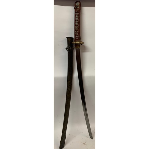 417 - Vintage Samurai Sword With Metal Handle And Scabbard Along With Matching Numbers On The Blade And Sc... 