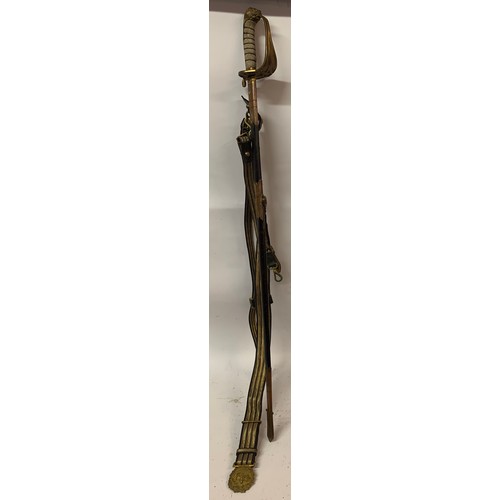 418 - Victorian Navel Officers Sword In Leather Scabbard Along With A Bullion Wire Navel Belt And Straps 9... 