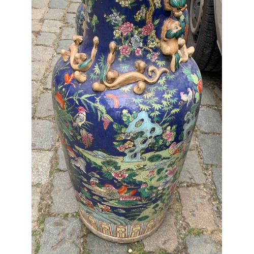 482 - A Pair Of  Extra Large Nice Quality Chinese  Floor Vases With Various Hand Painted Scenes . 93 Cms H... 