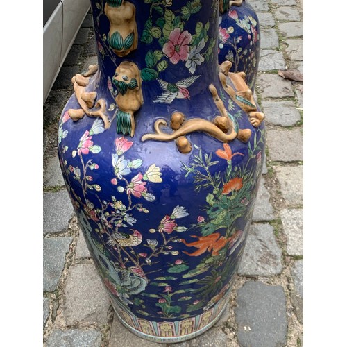 482 - A Pair Of  Extra Large Nice Quality Chinese  Floor Vases With Various Hand Painted Scenes . 93 Cms H... 