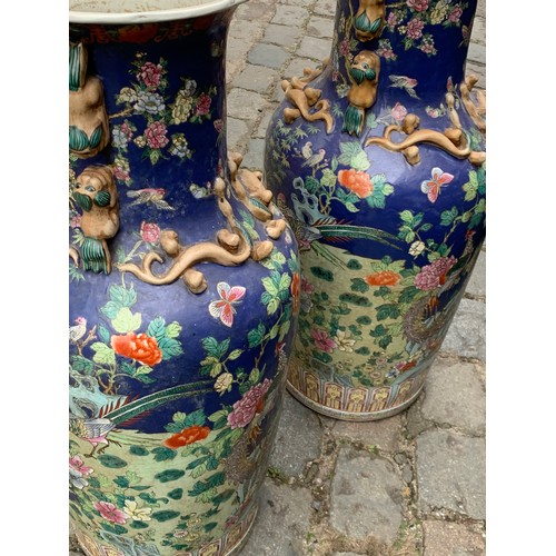 482 - A Pair Of  Extra Large Nice Quality Chinese  Floor Vases With Various Hand Painted Scenes . 93 Cms H... 