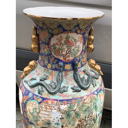 483 - Huge Chinese Floor Vase Standing 116 Cms High With Various Hand Painted Scenes Etc.