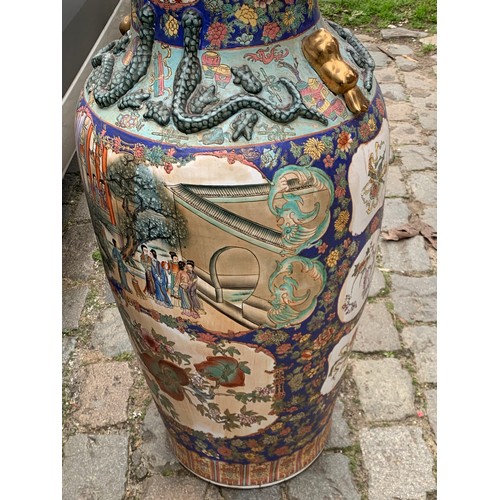 483 - Huge Chinese Floor Vase Standing 116 Cms High With Various Hand Painted Scenes Etc.