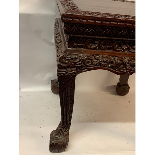 67 - Profusely Carved Chinese Table. 51 x 51 x 57 cms