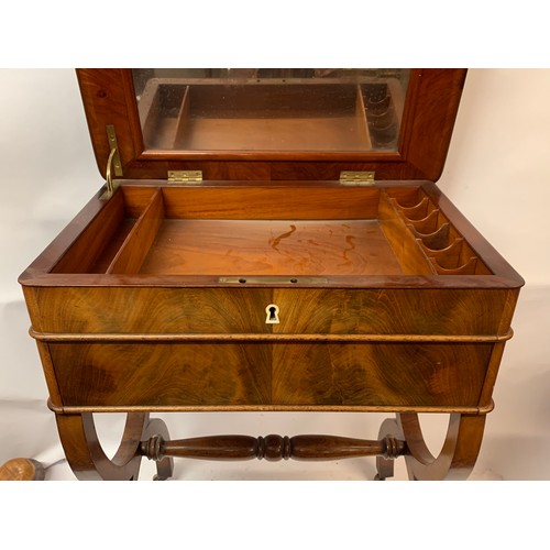 69 - Vintage European X Frame Work Table / Writing Desk Set On Caster Wheels . 58 x 40 x 73 cms