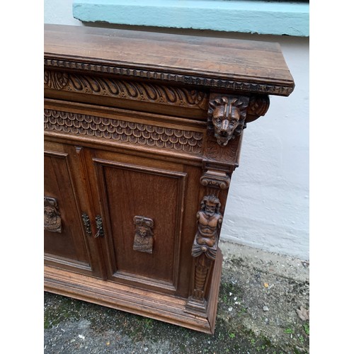 74 - Continental Buffet With Carved  Wood Decoration. 102 x 43 x 105 cms