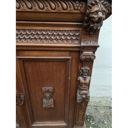 74 - Continental Buffet With Carved  Wood Decoration. 102 x 43 x 105 cms