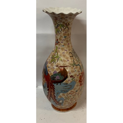 490 - Large With Hand Painted Bird Decoration Chinese Vase Standing 63 cms High