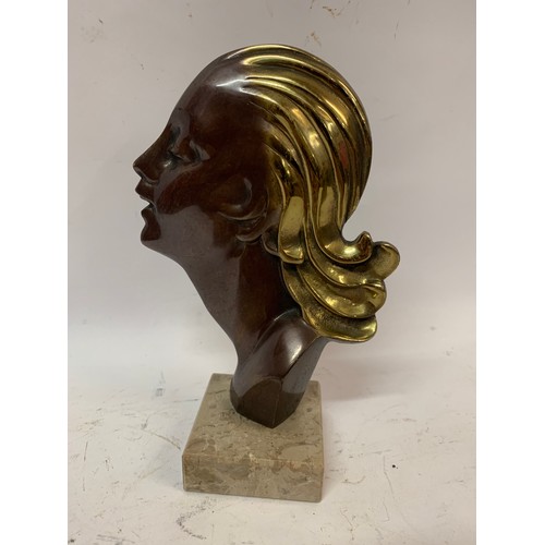 499 - Art Deco Bronze Mounted Female Head. 17.5 cms High