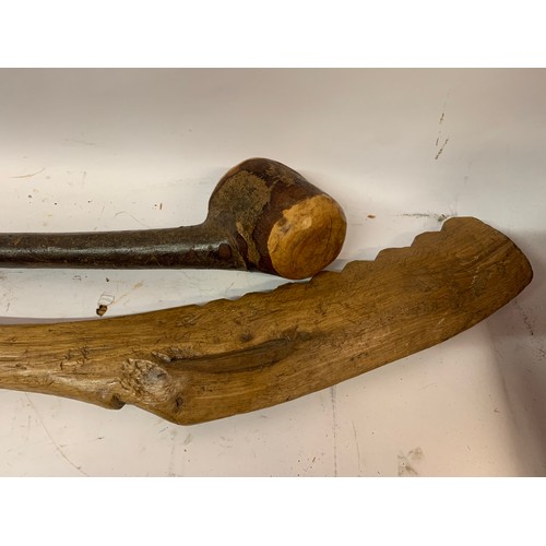 513 - Two Wood Clubs Possibly Tribal Related. Longest 115 cms (2)