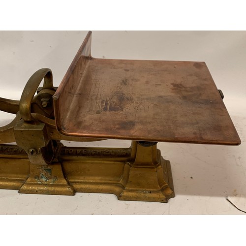 514 - Vintage Set Of Balance Scales With Original Copper Plate And Weights.