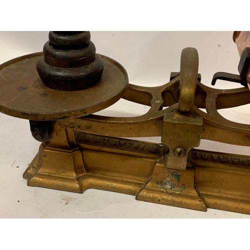 514 - Vintage Set Of Balance Scales With Original Copper Plate And Weights.