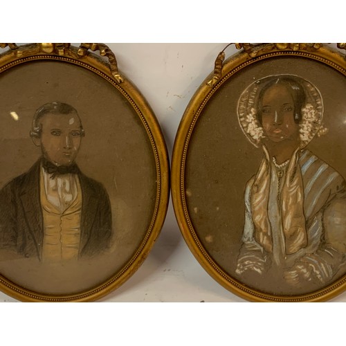 516 - Pair Of 19th Century Framed Pastel Portraits Of Husband And Wife Hugh Worthington Stratham Born 1809... 