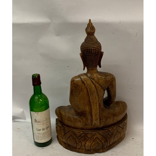 518 - Large Carved Wood Seated Buddha Figure. 49 cms High