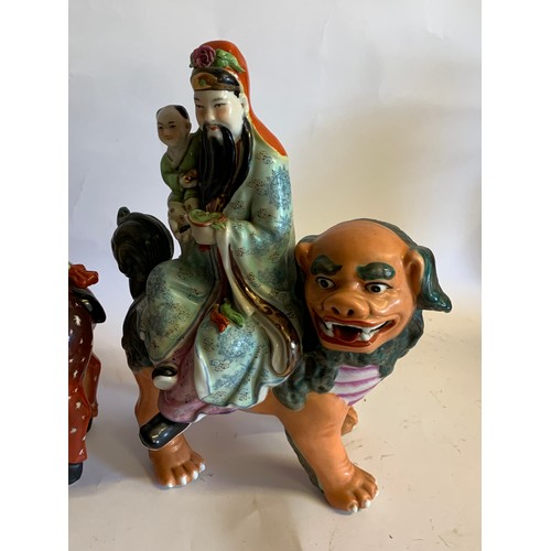 484 - Three Large Vintage Hand Painted  Chinese Ceramic Deity / God  Figures Fu Lu And Shou. 33 cms High(3... 