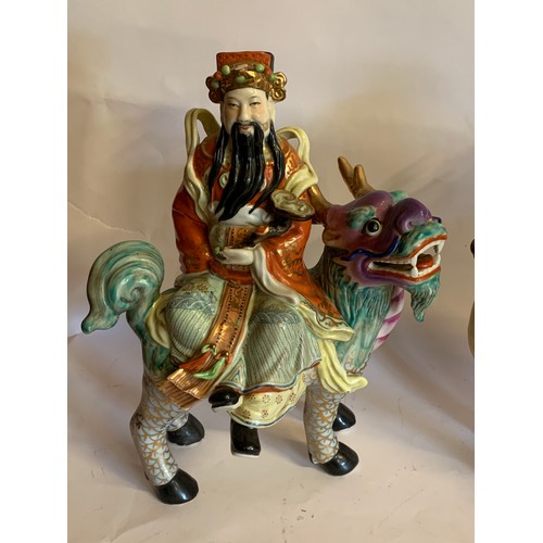 484 - Three Large Vintage Hand Painted  Chinese Ceramic Deity / God  Figures Fu Lu And Shou. 33 cms High(3... 