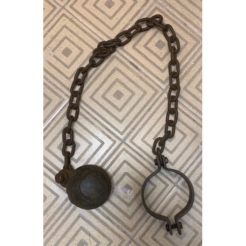 219 - Vintage Iron Ball And Chain Manacles