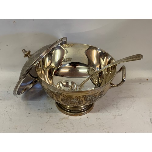 114A - Nice Quality Silver Plated Tureen With Original Ladle . 29 x 21 cms