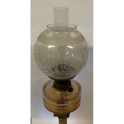 535 - Antique Oil Burning Lamp With Glass Shade. 67 cms High